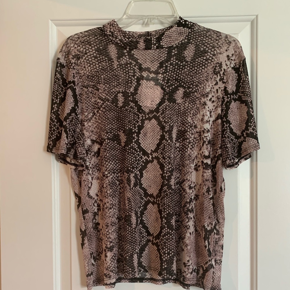 Socialite Mesh Snake Skin Mock Neck Top